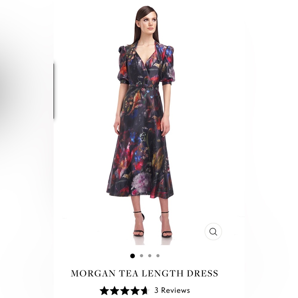 Kay Unger Morgan “Blurred Watercolor” tea length dress. NWOT, never worn.